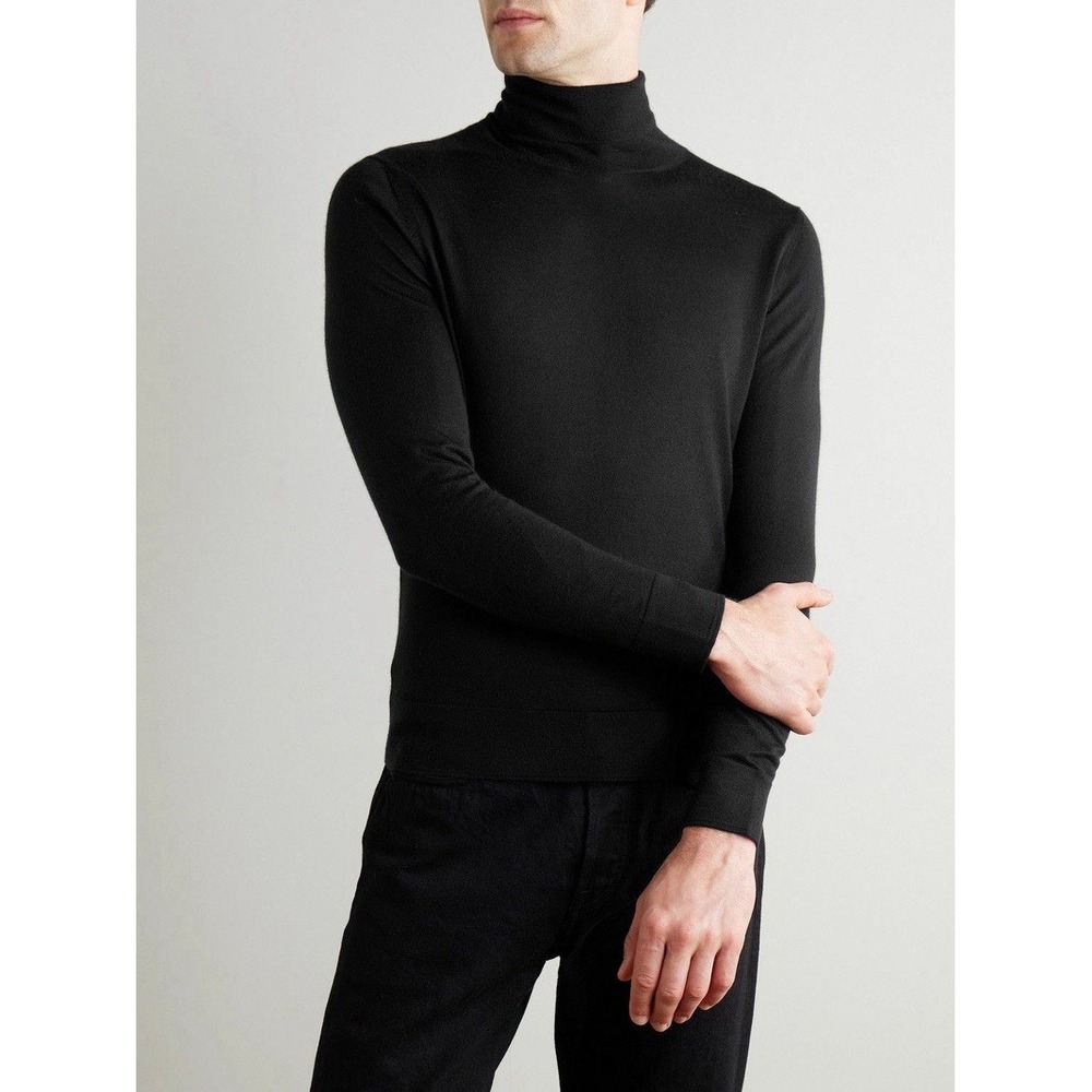 $570 NWT CANALI Cashmere Wool and Silk Blend Rollneck Sweater Size IT46 S Black